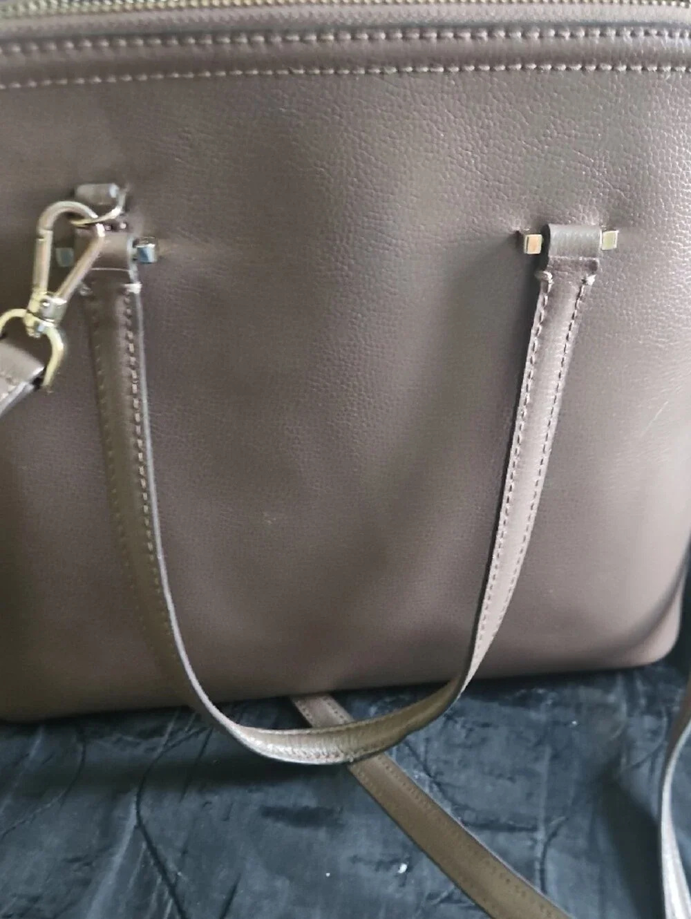 kate spade Neutral Taupe Leather Dome Satchel with Gold Logo